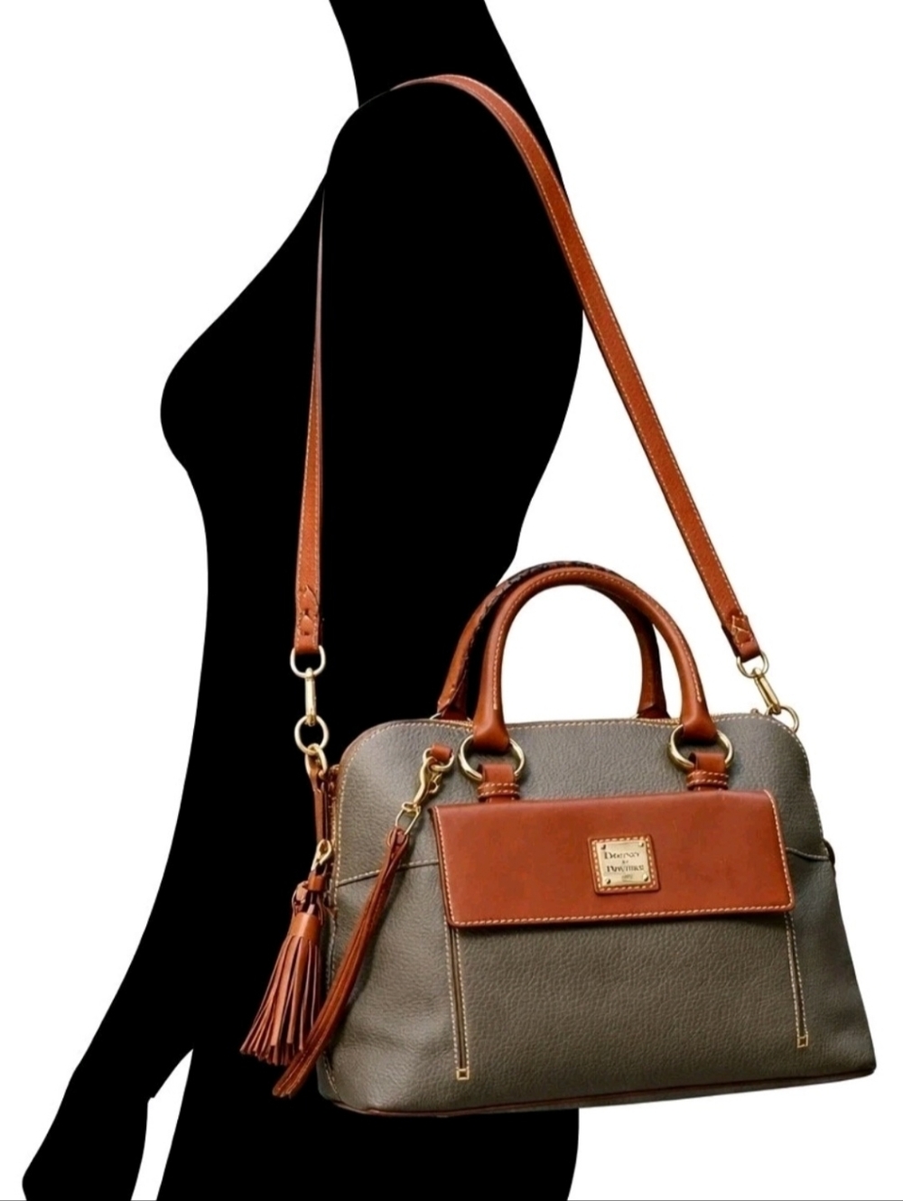 Dooney & Bourke "Elephant" Gray and Tan Leather Satchel Like New!